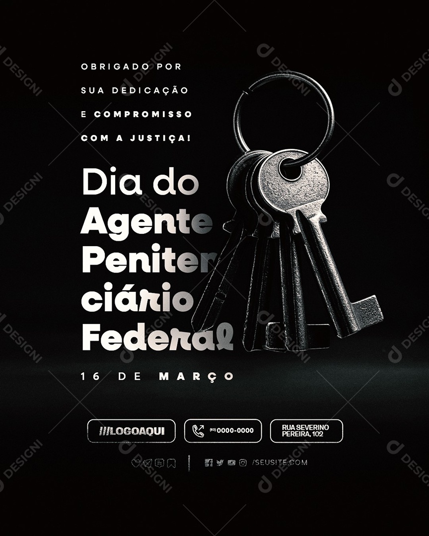 Dia do Agente Penitenciário Federal 16 de Março Obrigado Social Media PSD Editável