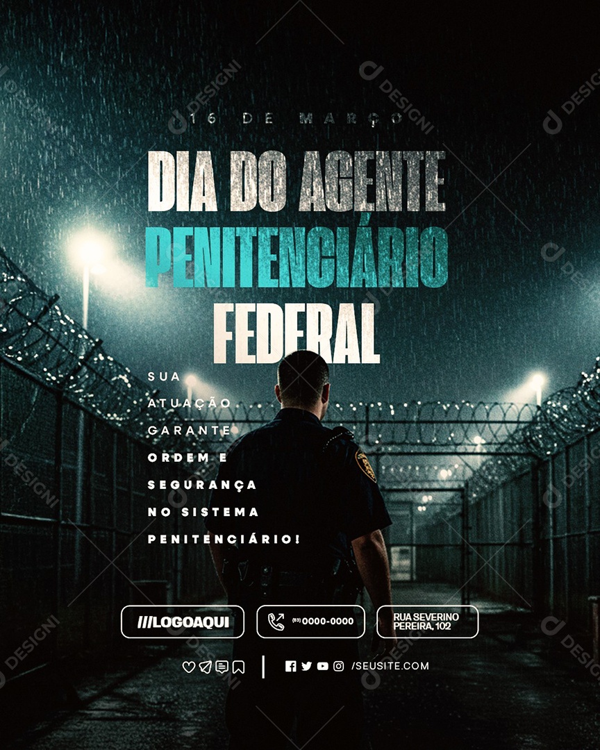 Dia do Agente Penitenciário Federal 16 de Março Social Media PSD Editável