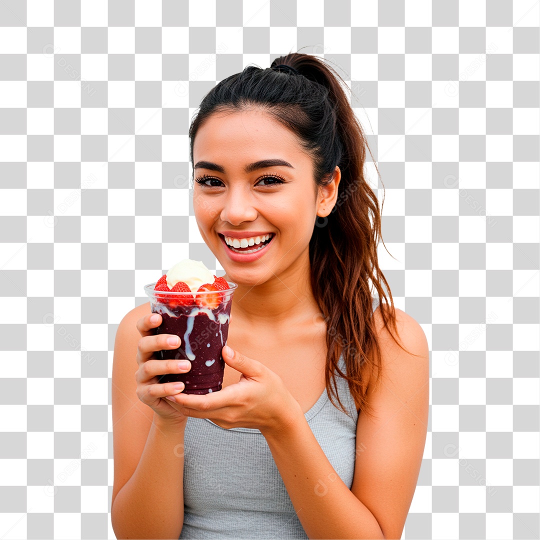 Woman Holding Açaí Cup Transparent PNG