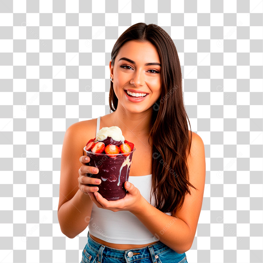 Mulher Segurando Copo de Açaí PNG Transparente