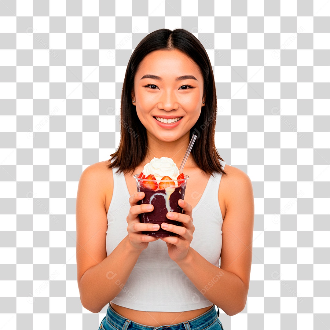 Mulher Segurando Copo de Açaí PNG Transparente