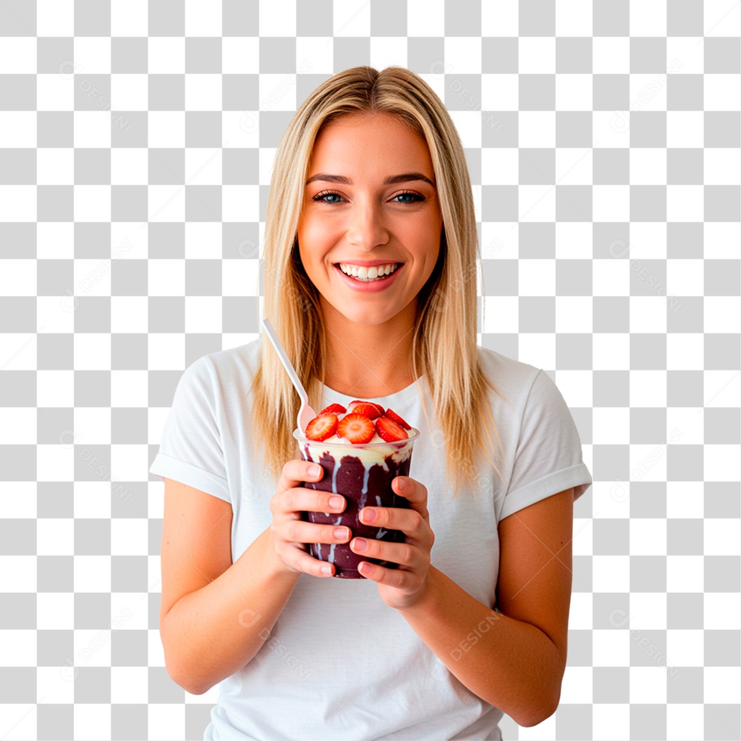Mulher Segurando Copo de Açaí PNG Transparente