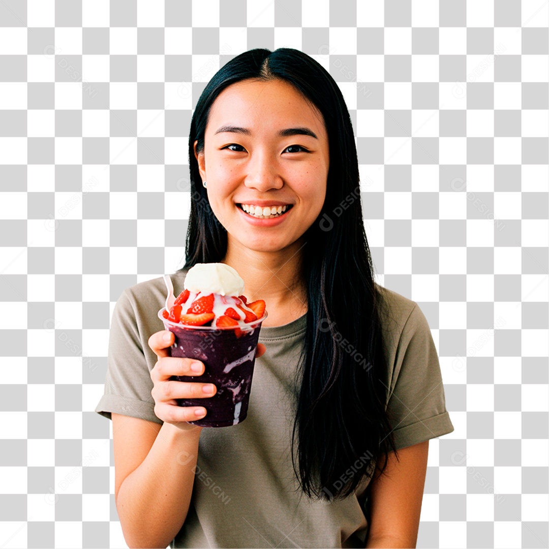 Mulher Segurando Copo de Açaí PNG Transparente