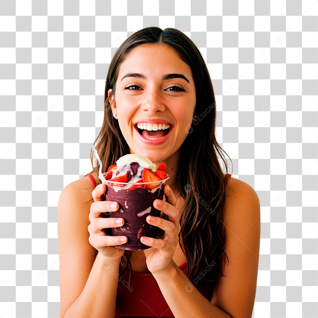 Mulher Segurando Copo de Açaí PNG Transparente