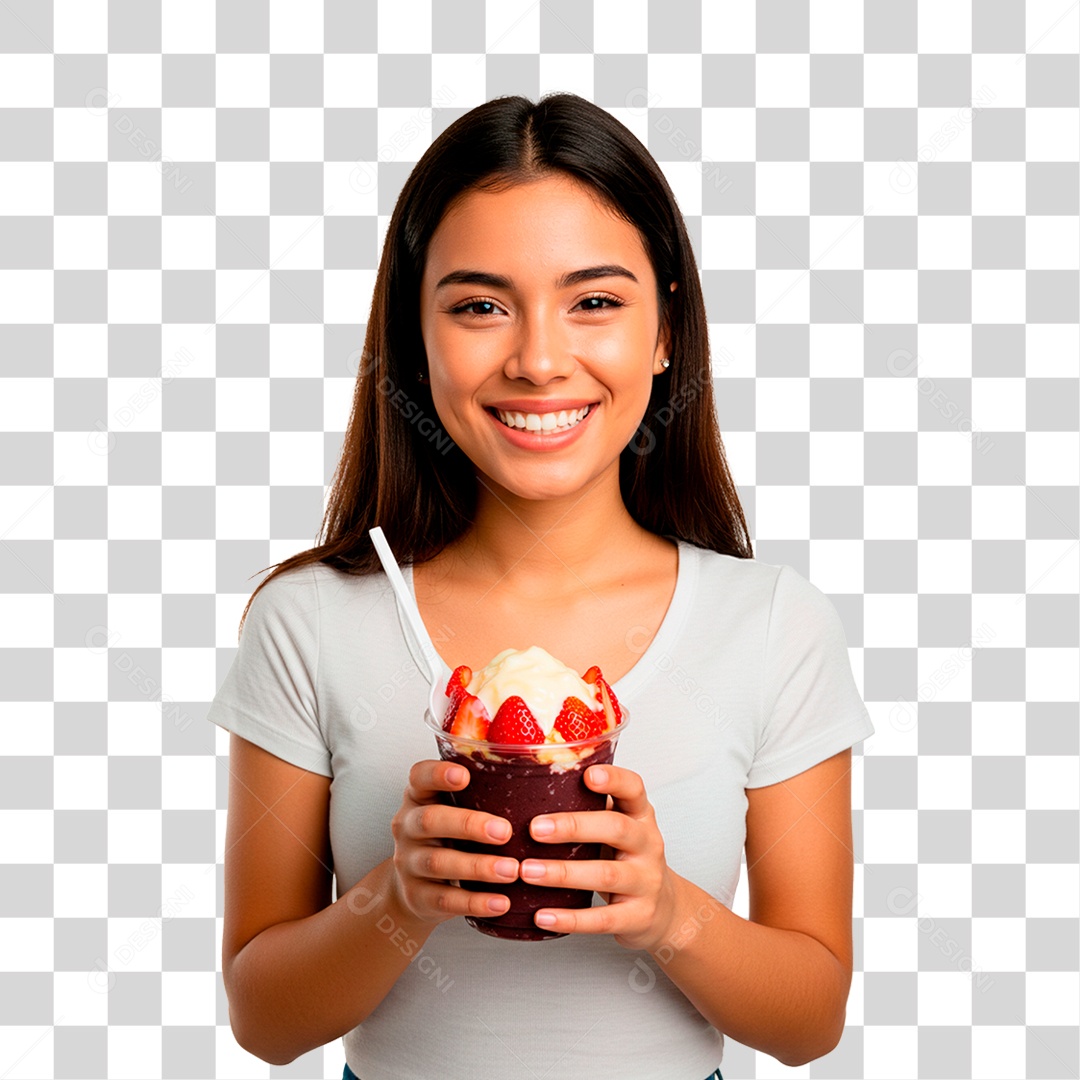 Mulher Segurando Copo de Açaí PNG Transparente