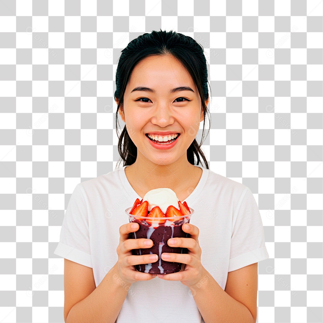 Mulher Segurando Copo de Açaí PNG Transparente