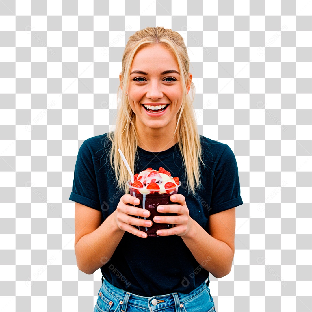 Mulher Segurando Copo de Açaí PNG Transparente