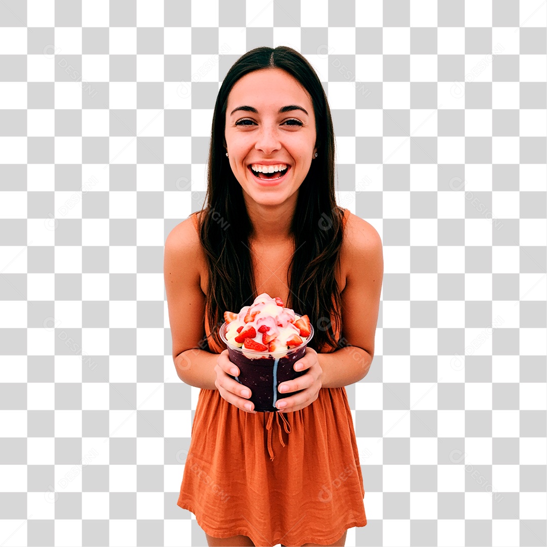 Woman Holding Açaí Cup Transparent PNG