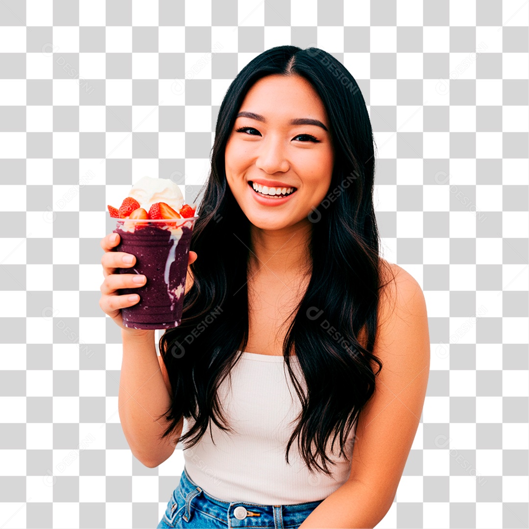 Mulher Segurando Copo de Açaí PNG Transparente