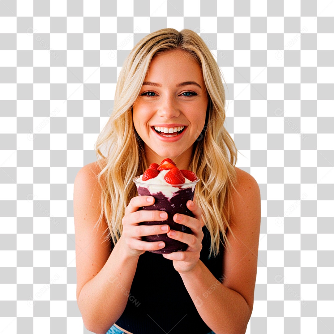 Mulher Segurando Copo de Açaí PNG Transparente