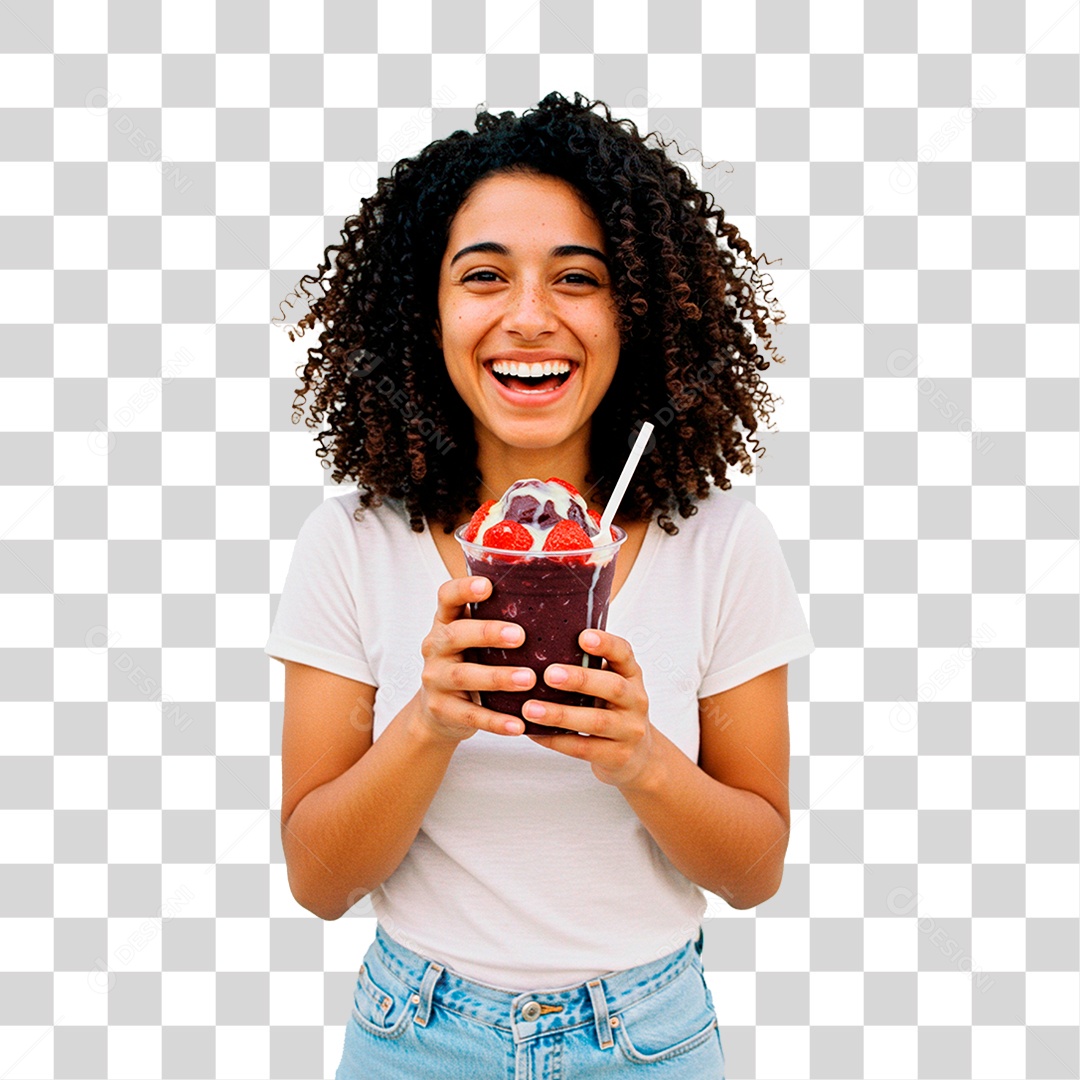Mulher Segurando Copo de Açaí PNG Transparente