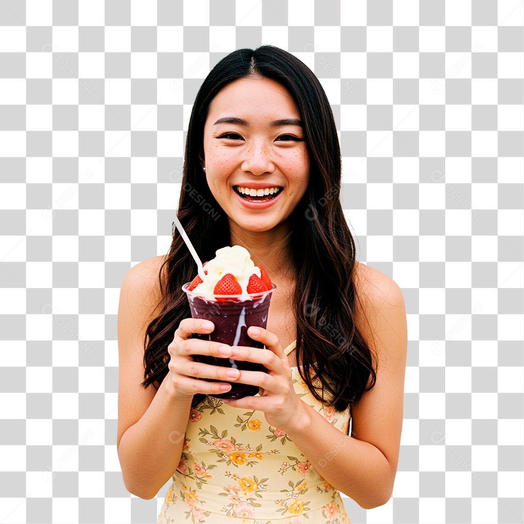 Mulher Segurando Copo de Açaí PNG Transparente