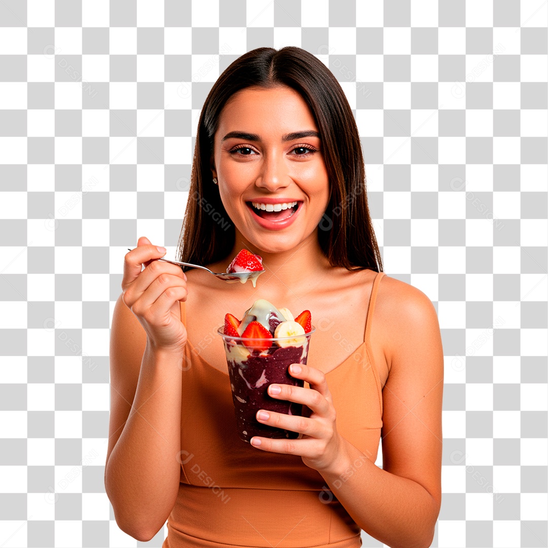 Woman Holding Açaí Cup Transparent PNG