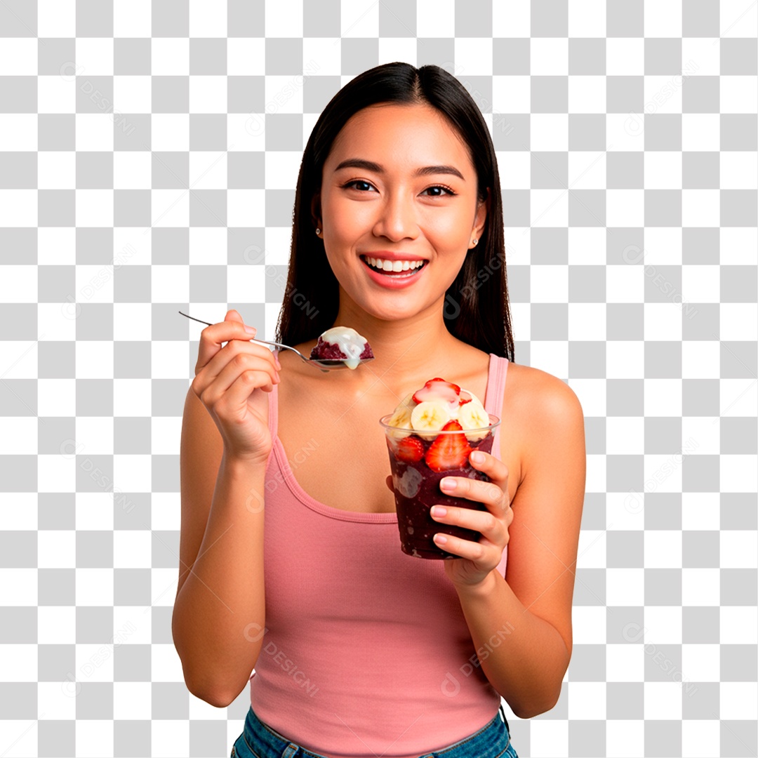 Mulher Segurando Copo de Açaí PNG Transparente