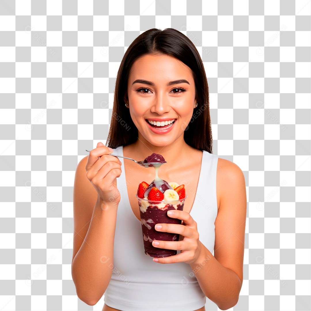 Mulher Segurando Copo de Açaí PNG Transparente
