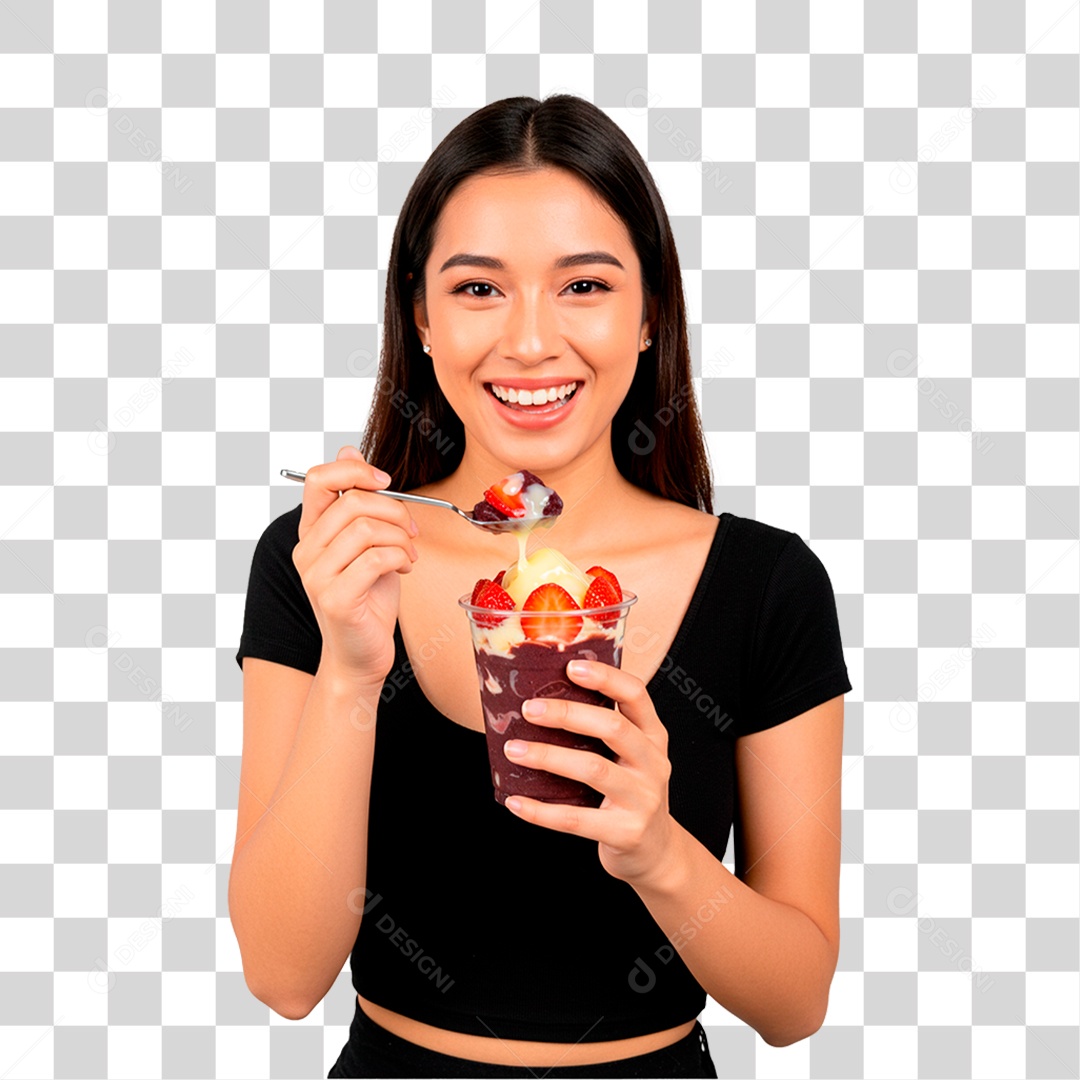 Mulher Segurando Copo de Açaí PNG Transparente