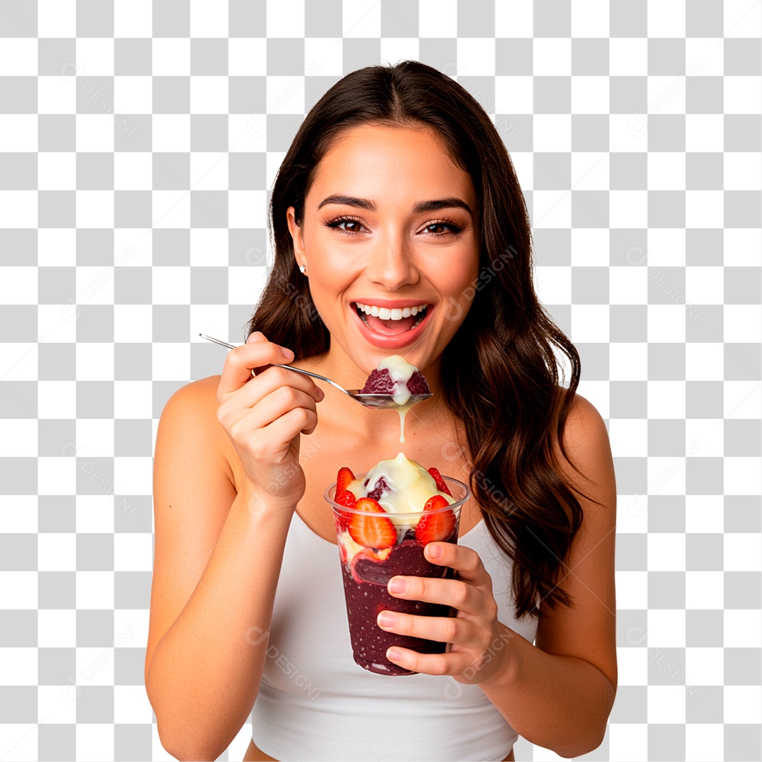 Mulher Segurando Copo de Açaí PNG Transparente