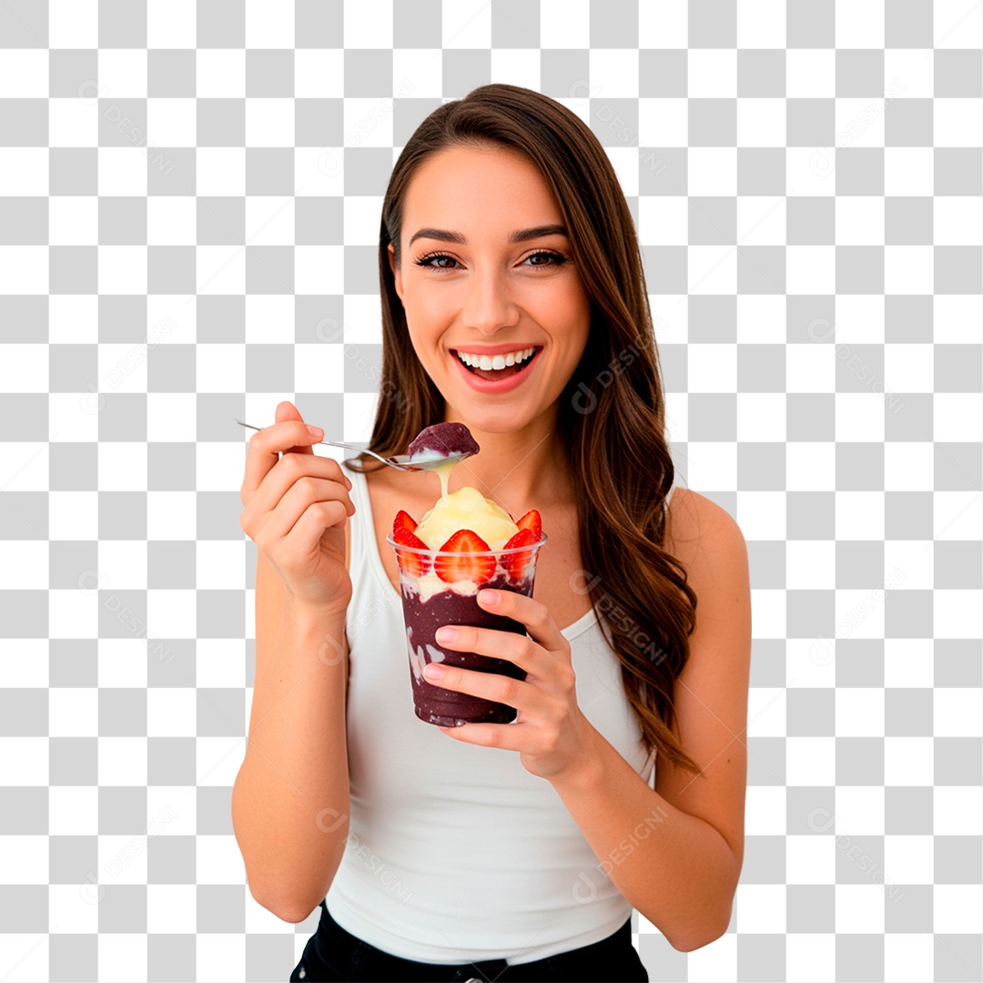 Mulher Segurando Copo de Açaí PNG Transparente