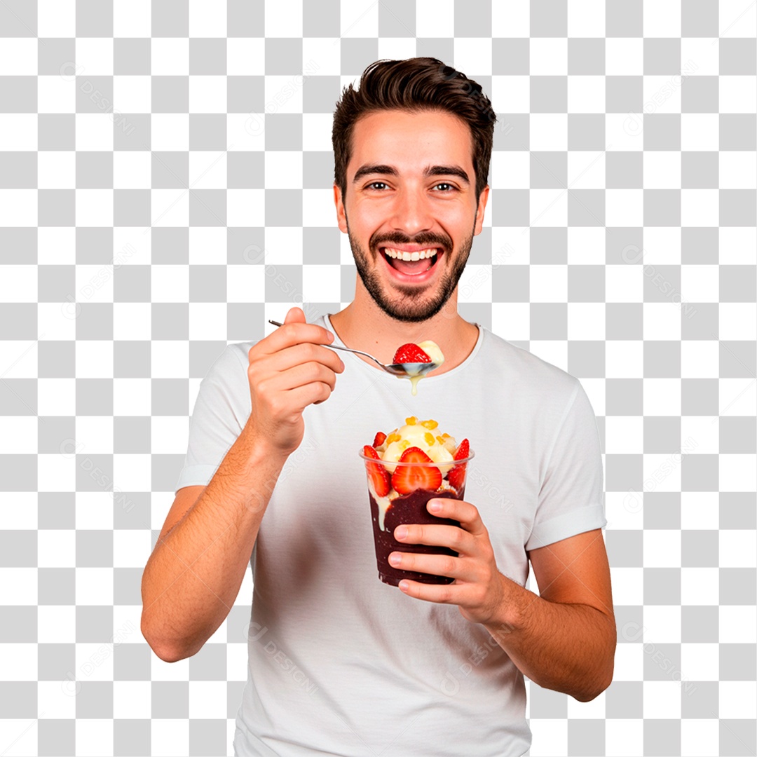 Homem Segurando Copo de Açaí PNG Transparente