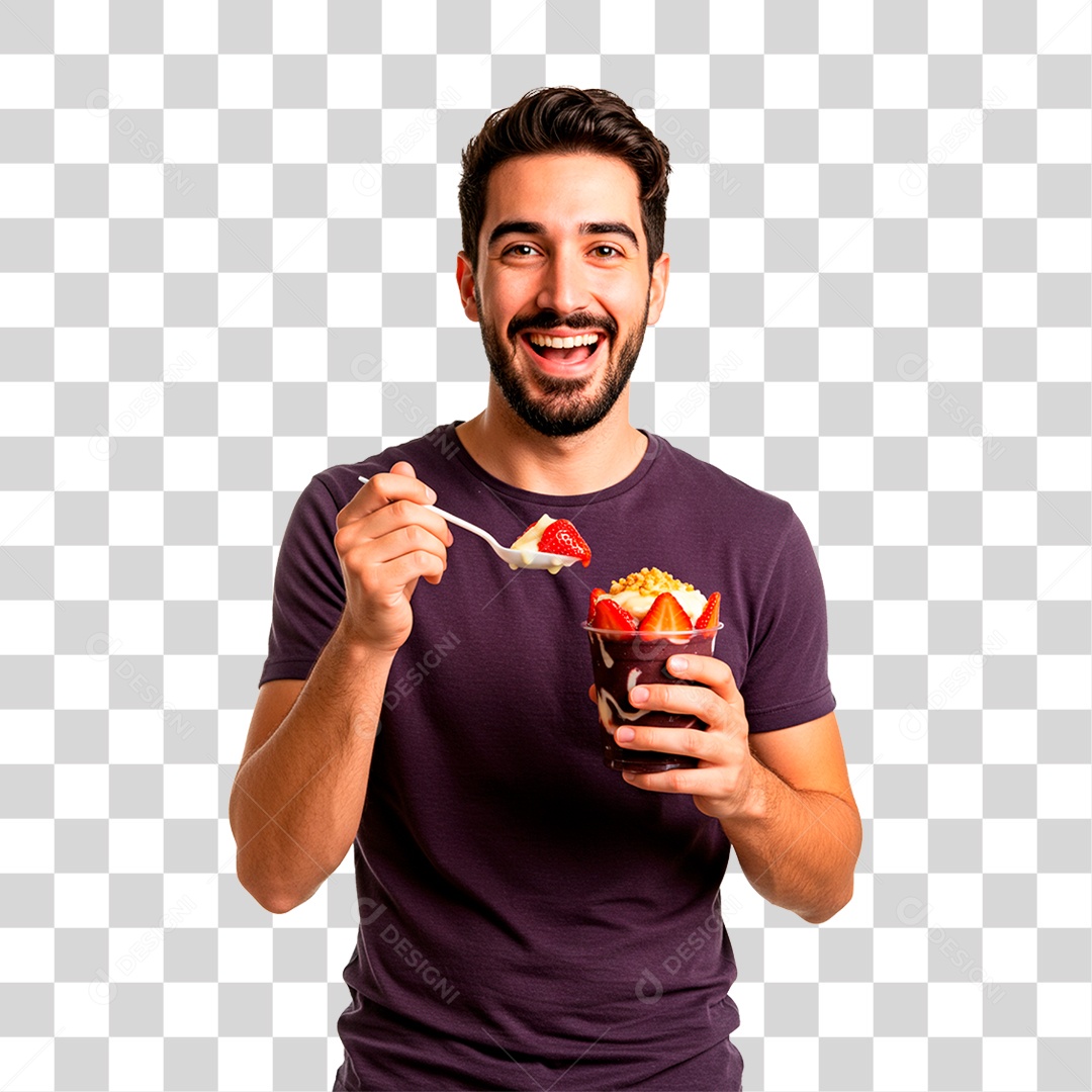 Homem Segurando Copo de Açaí PNG Transparente