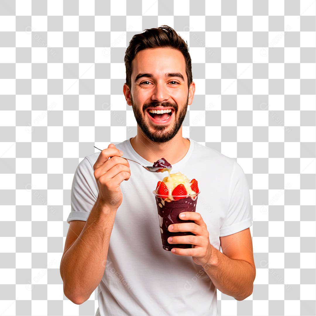 Homem Segurando Copo de Açaí PNG Transparente