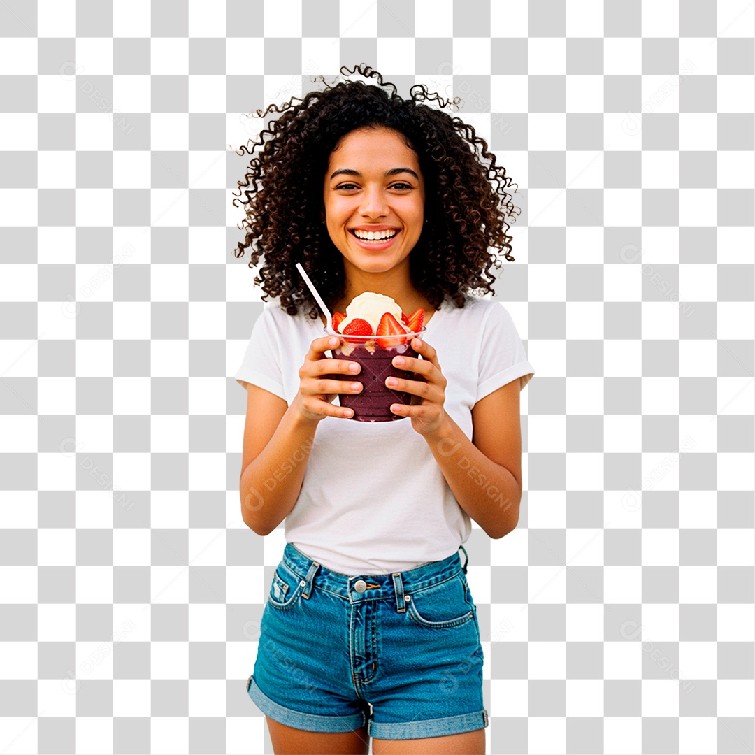 Mulher Segurando Copo de Açaí PNG Transparente