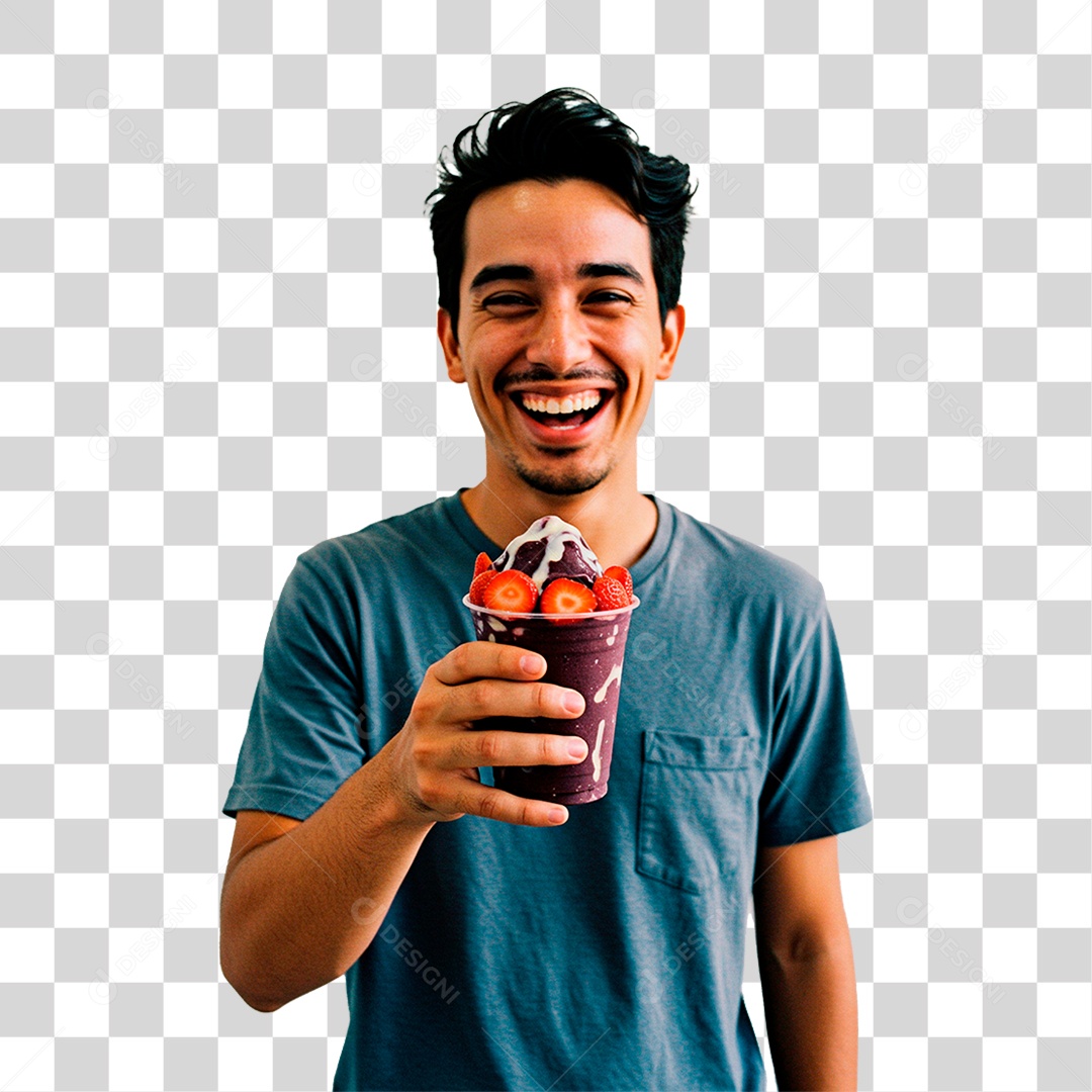 Homem Segurando Copo de Açaí PNG Transparente