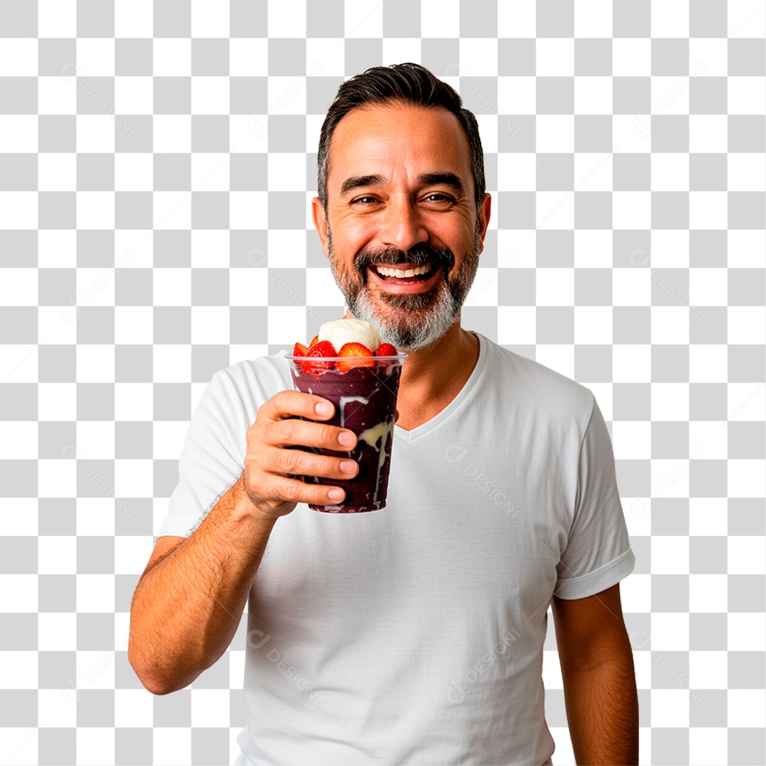 Homem Segurando Copo de Açaí PNG Transparente