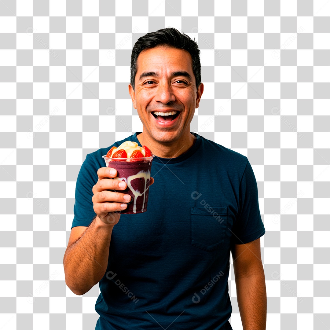 Homem Segurando Copo de Açaí PNG Transparente