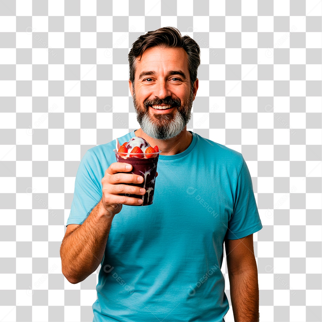 Homem Segurando Copo de Açaí PNG Transparente