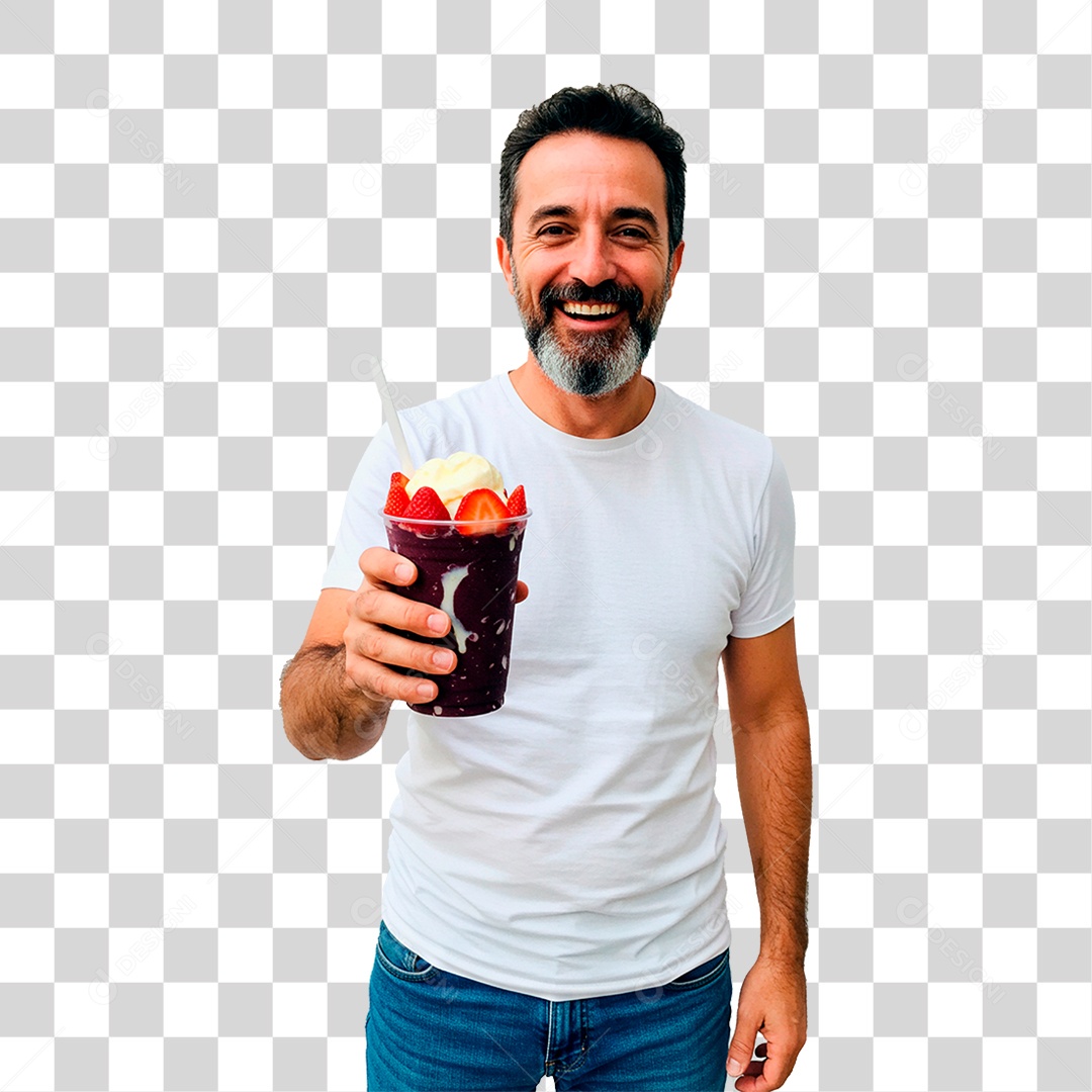 Homem Segurando Copo de Açaí PNG Transparente