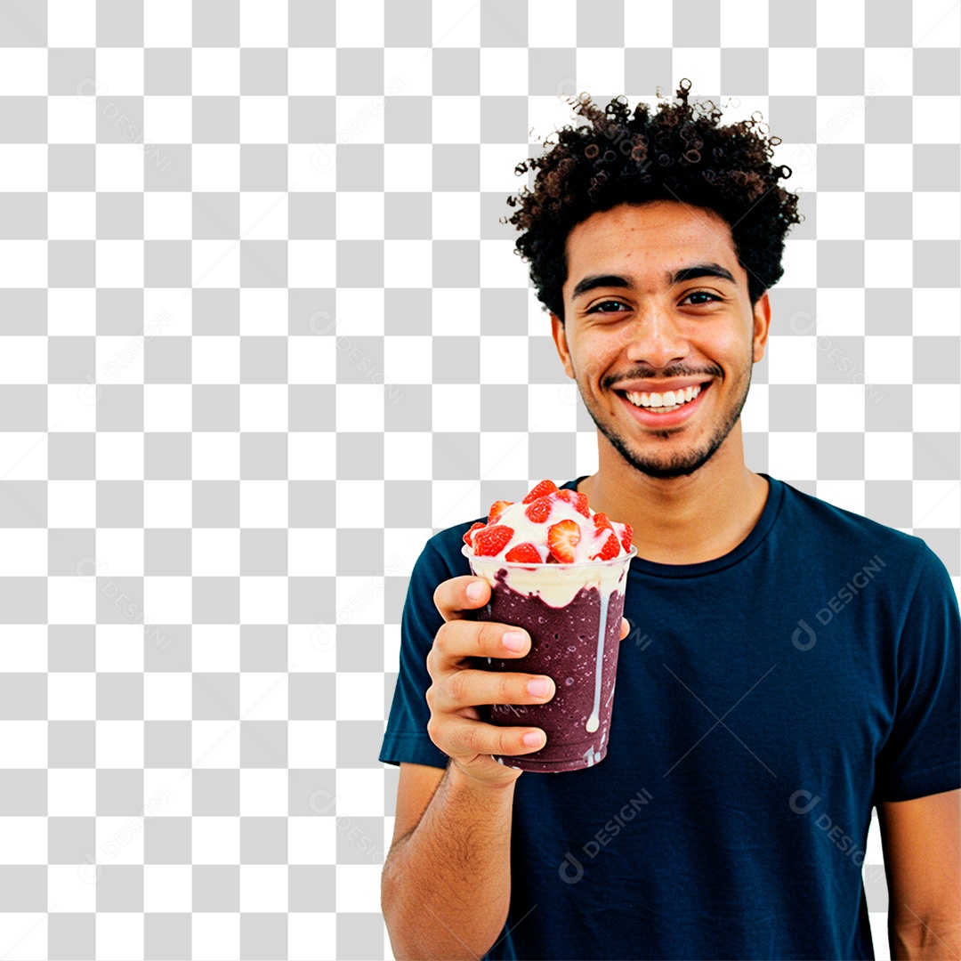 Homem Segurando Copo de Açaí PNG Transparente