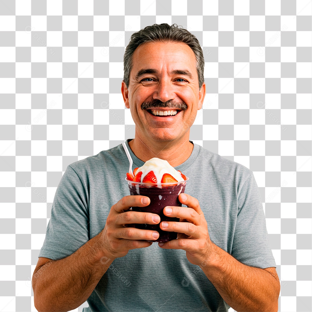 Homem Segurando Copo de Açaí PNG Transparente