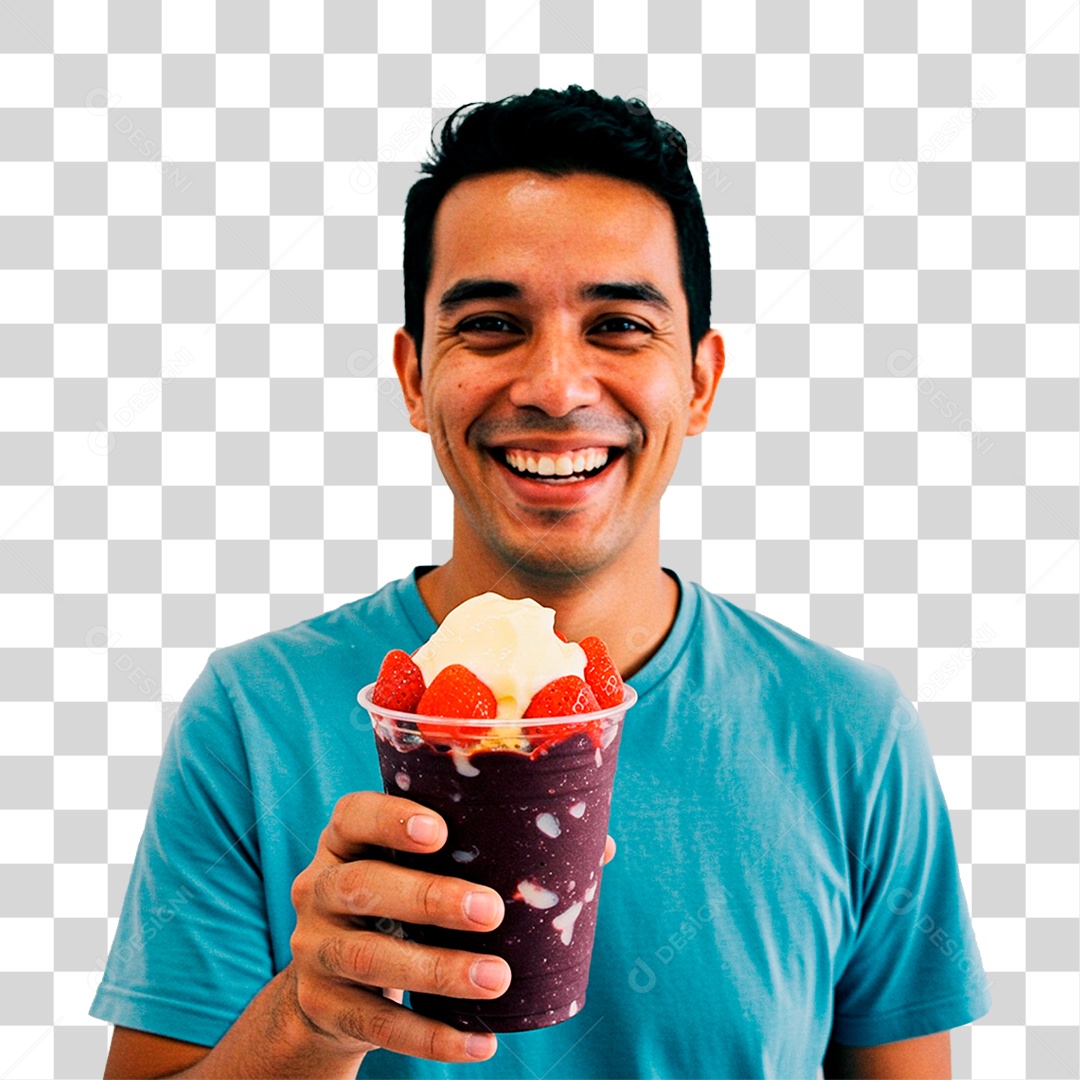 Homem Segurando Copo de Açaí PNG Transparente
