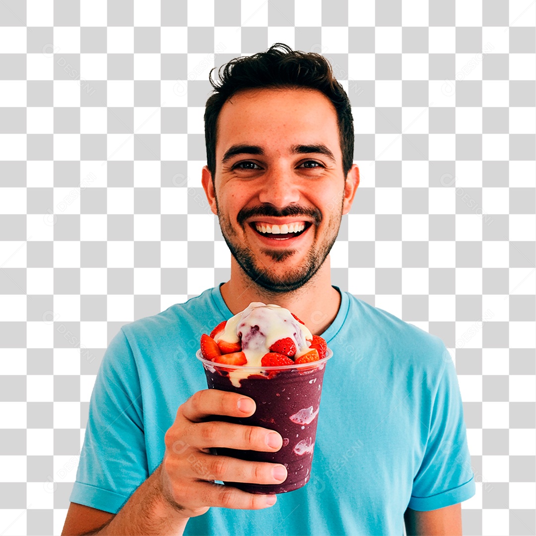 Homem Segurando Copo de Açaí PNG Transparente