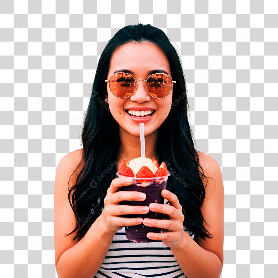 Mulher Segurando Copo de Açaí PNG Transparente