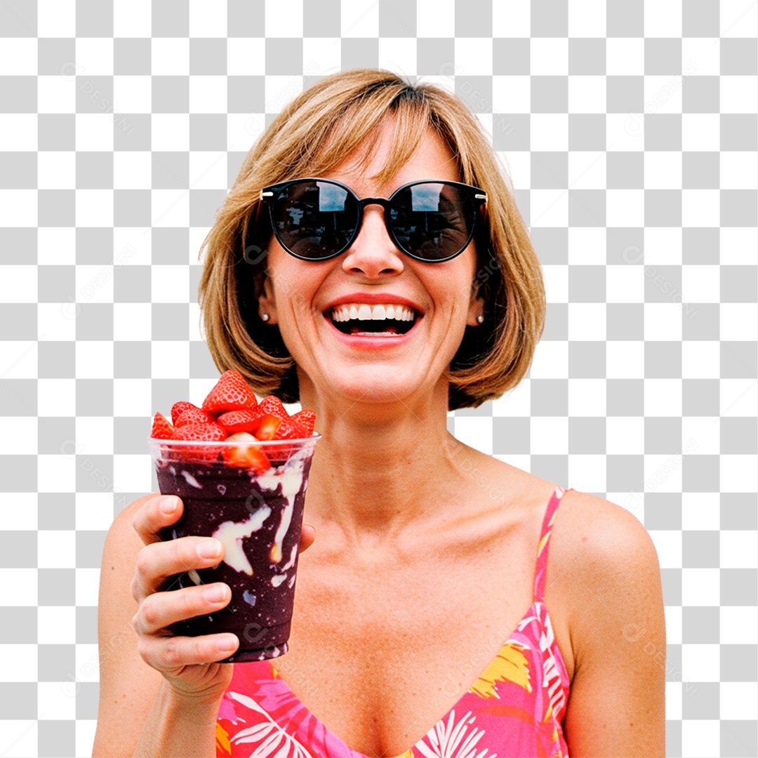 Mulher Segurando Copo de Açaí PNG Transparente