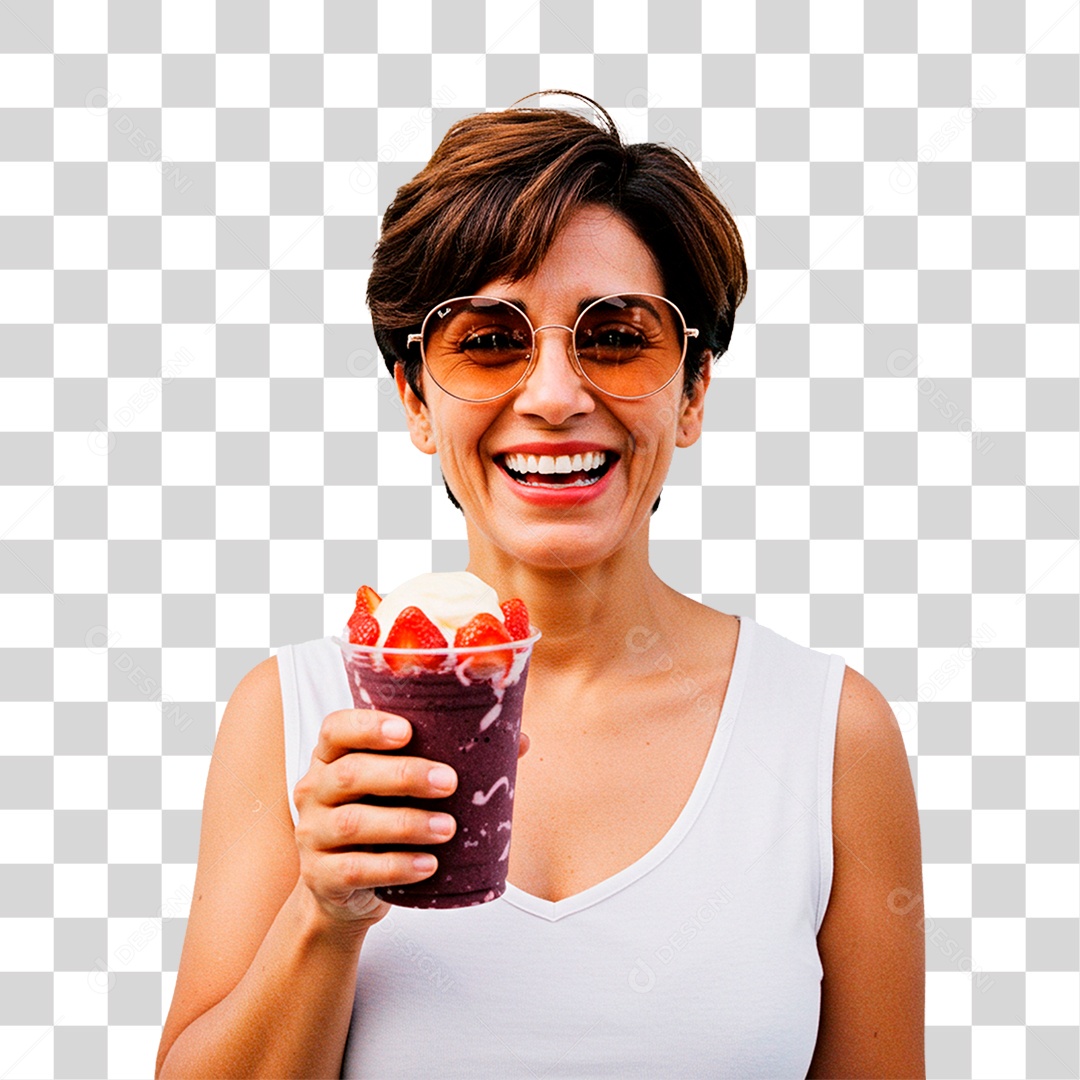 Mulher Segurando Copo de Açaí PNG Transparente