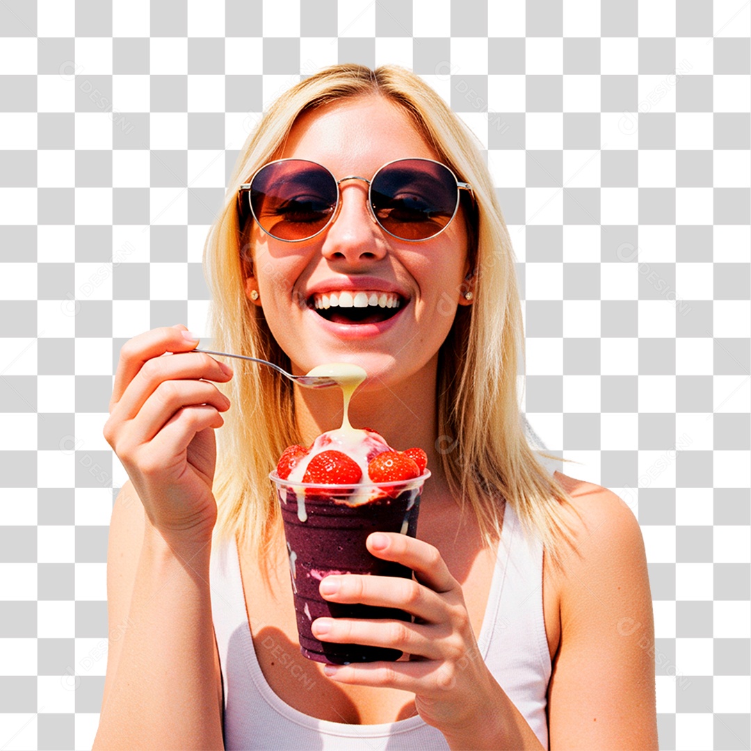 Mulher Segurando Copo de Açaí PNG Transparente