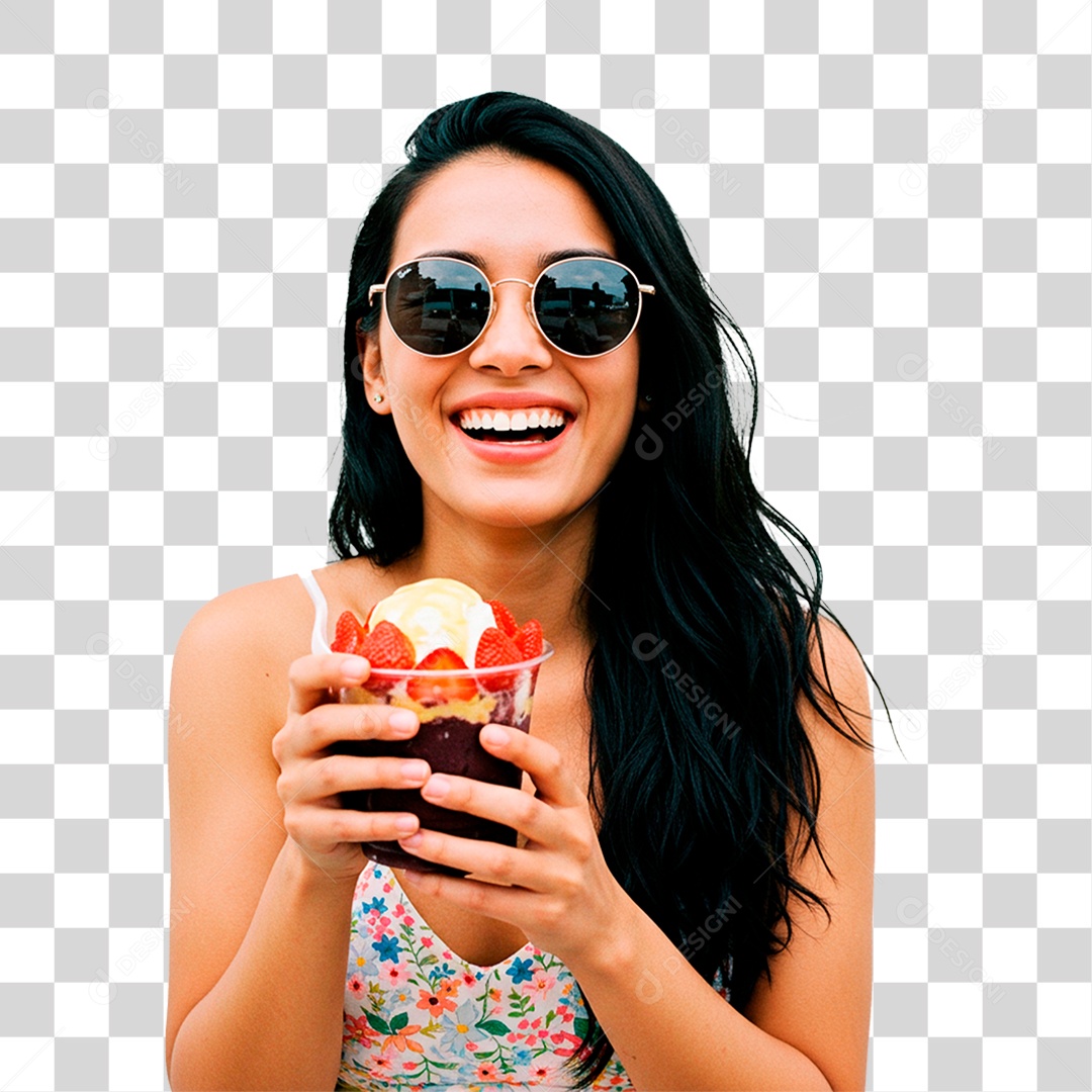 Mulher Segurando Copo de Açaí PNG Transparente