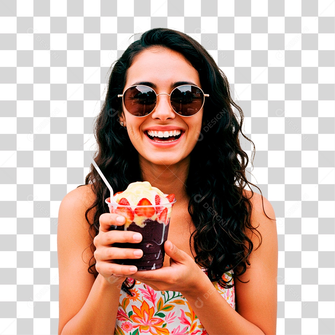 Mulher Segurando Copo de Açaí PNG Transparente