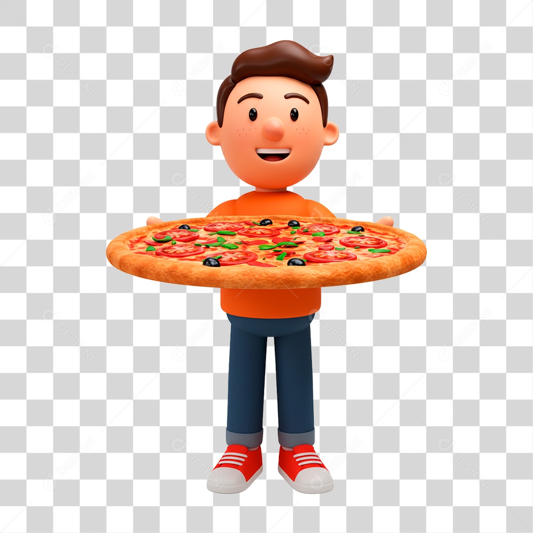 Homem Segurando Pizza PNG Transparente