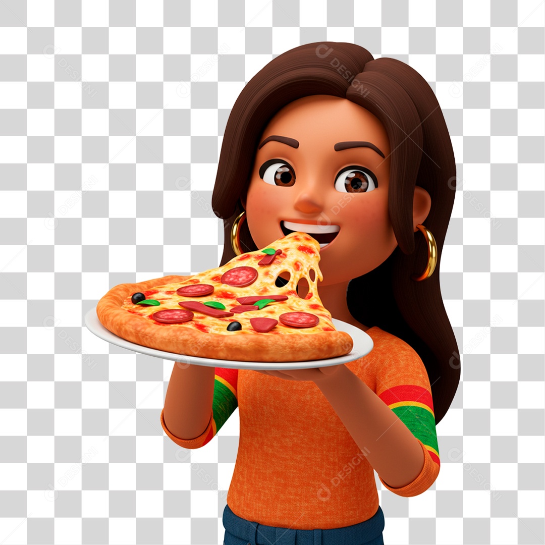 Mulher Segurando Pizza PNG Transparente
