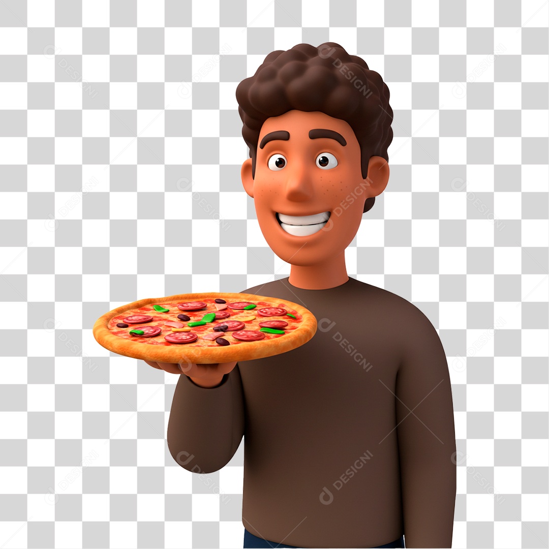 Homem Segurando Pizza PNG Transparente