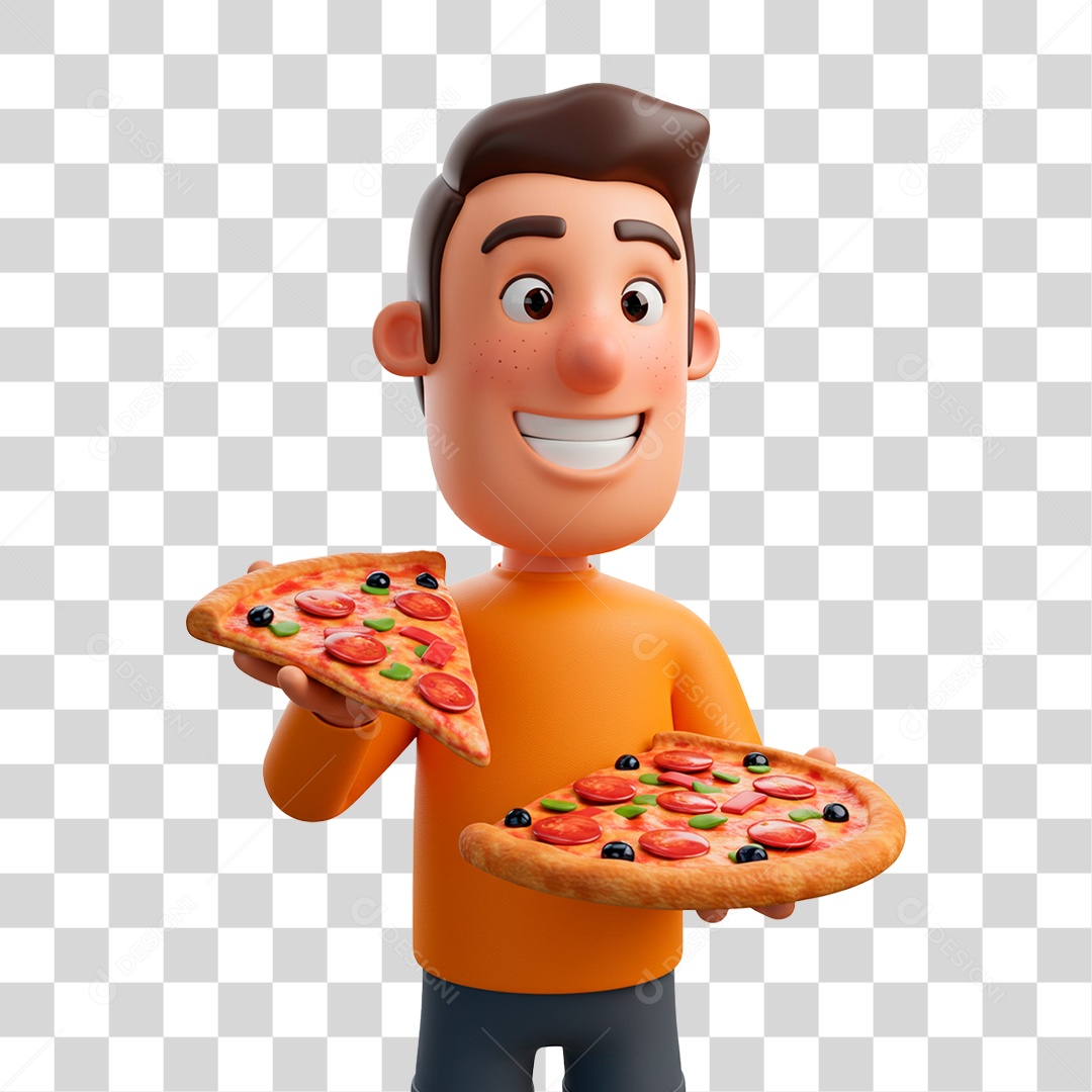 Homem Segurando Pizza PNG Transparente