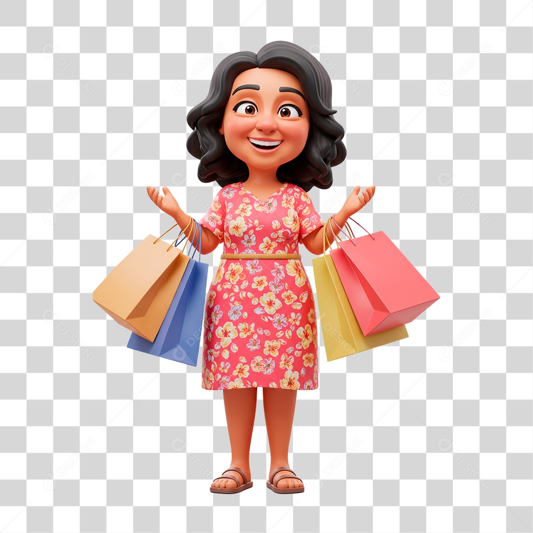 Mulher com Sacolas PNG Transparente