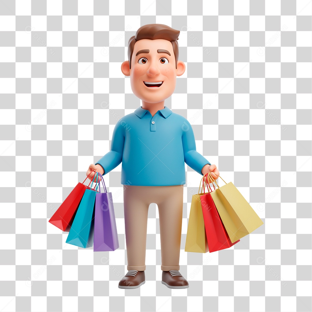 Homem com Sacolas PNG Transparente