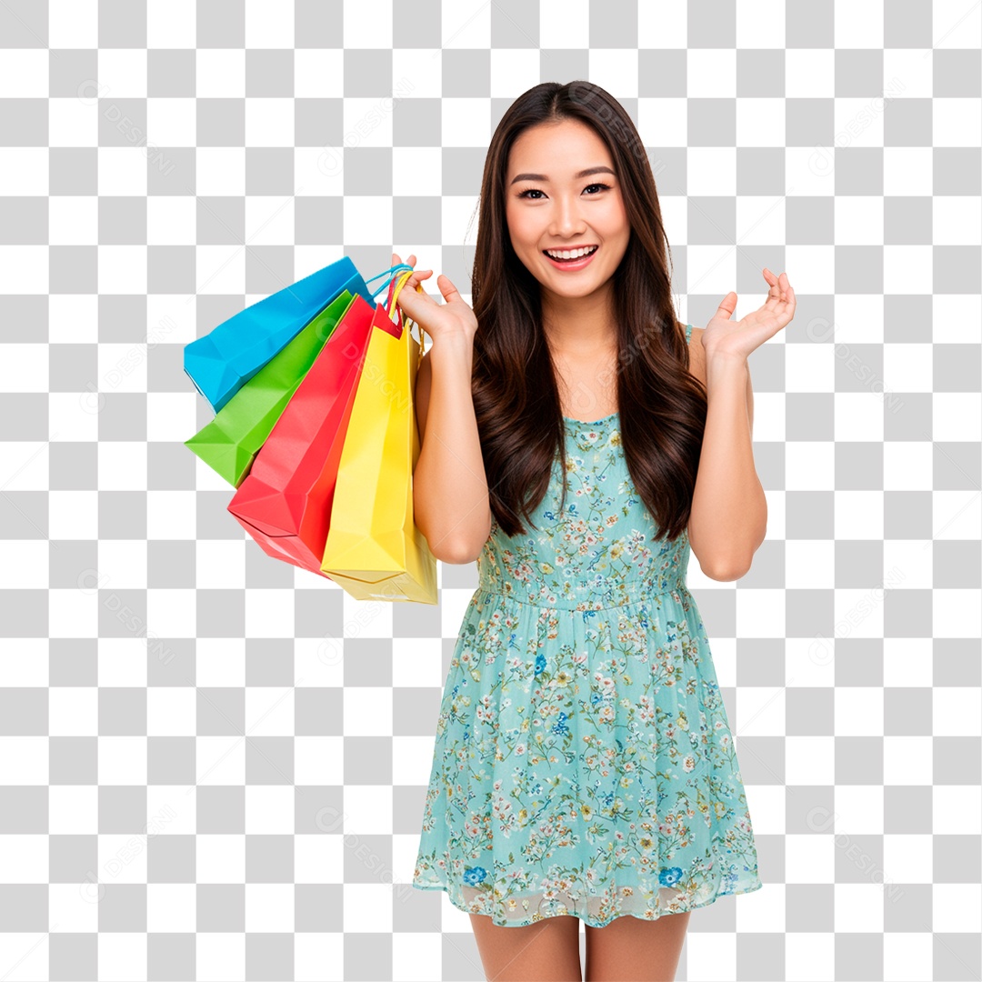 Mulher com Sacolas PNG Transparente