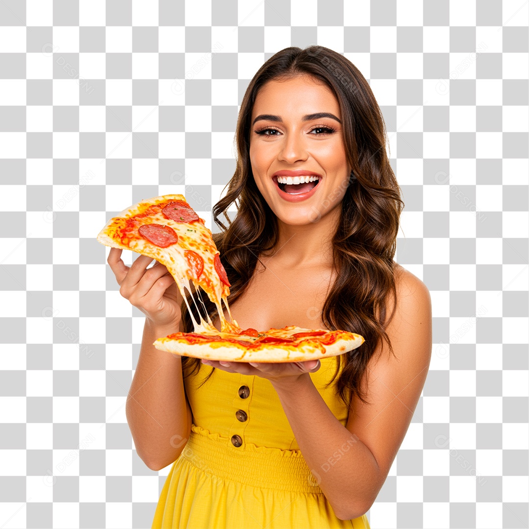 Mulher Segurando Pizza PNG Transparente