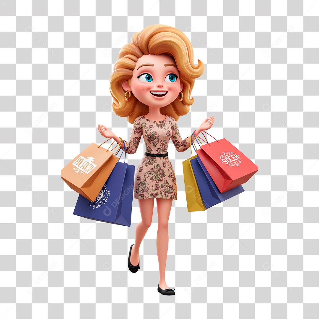 Mulher com Sacolas PNG Transparente